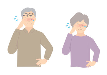 目がかゆい高齢者のイラストベクター素材