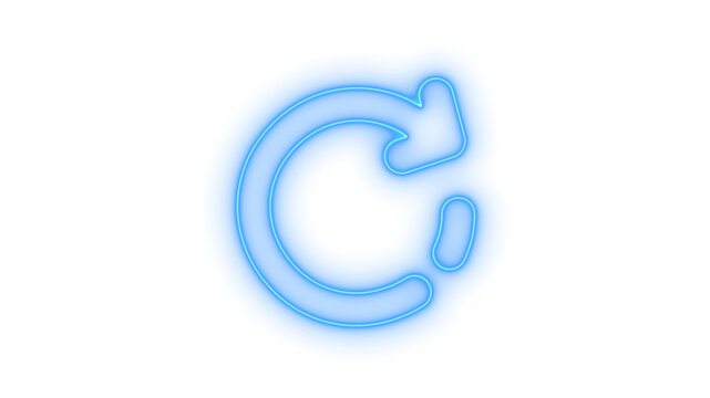 Bright blue glowing neon circular arrow refresh or reload icon isolated on transparent background. Undo button. Repeat symbol. Cycle action. Update interface. Revert option.