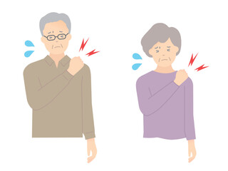 肩こりに悩む高齢者のイラストベクター素材