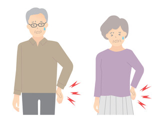 腰痛に悩む高齢者のイラストベクター素材