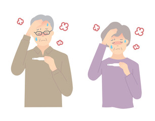 熱がある高齢者のイラストベクター素材