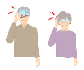 頭痛に悩む高齢者のイラストベクター素材