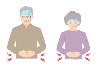 腹痛に苦しむ高齢者のイラストベクター素材