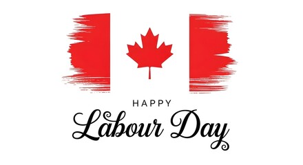 Fototapeta premium Canadian labor day greeting with a red maple leaf and flag on white background