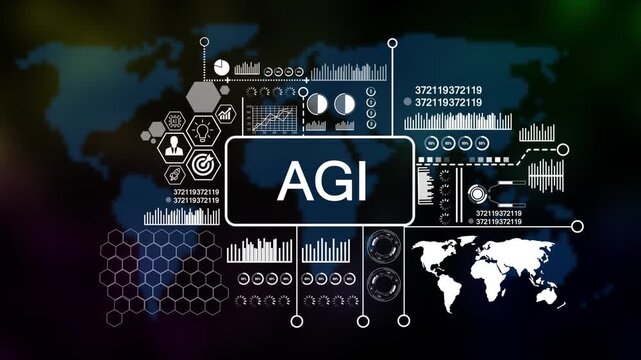 Business, Technology, Internet and network concept. Enterprise resource planning AGI concept, Abstract technology symbols on Futuristic Technology world map Background. 4k