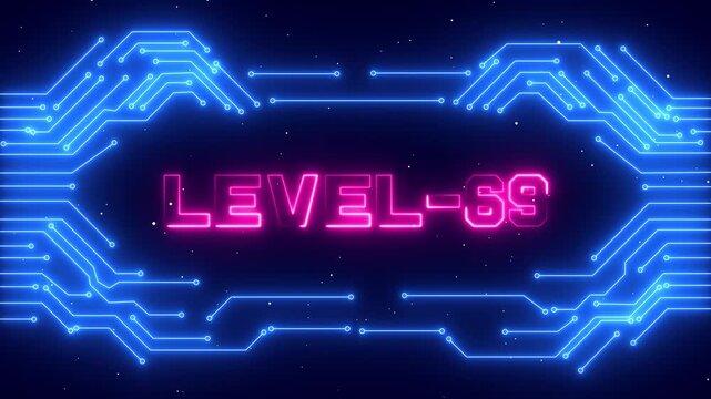 Level 69 Esports Mission Background with Neon Frame and Gaming Success Screen.