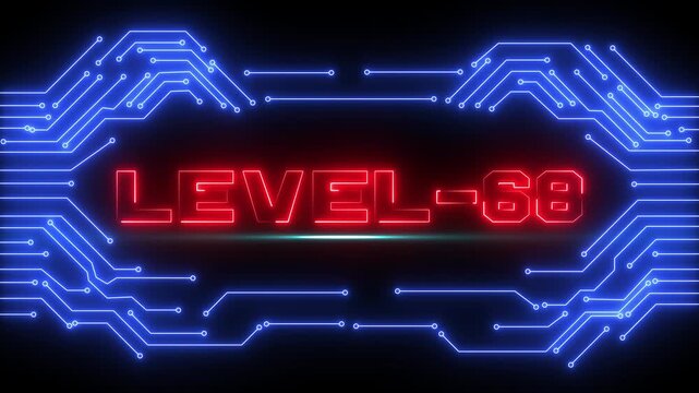 Level 68 High Tech Game Competition Background with Cyber Neon and Victory.