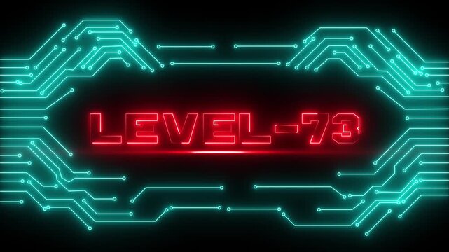Level 73 Esports Stage Background with Cyber Neon Lighting and Gaming Success.