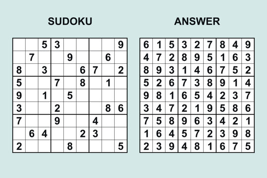 vector sudoku with answer 491, puzzle game with numbers