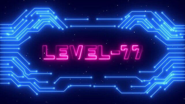 Level 77 Modern Gaming Rank Interface with Neon Light Effects and Achievement.