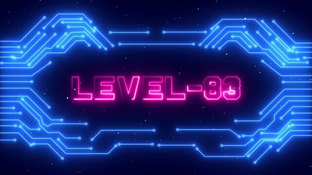 Level 83 Esports Stage Background with Cyber Neon Lighting and Victory Screen.