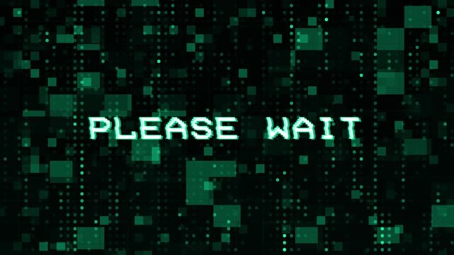 animated please wait text on technology background