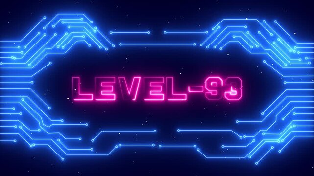 Level 93 Esports Stage Background with Cyber Neon Lighting and Gaming Success.