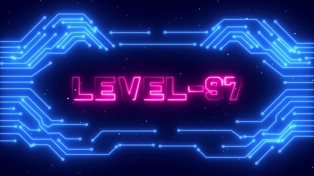 Level 97 Modern Gaming Rank Interface with Neon Light Effects and Achievement.