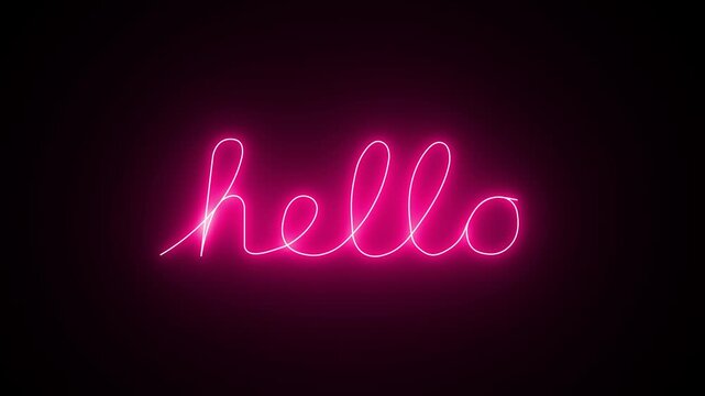 Neon hello text reveal animation glowing