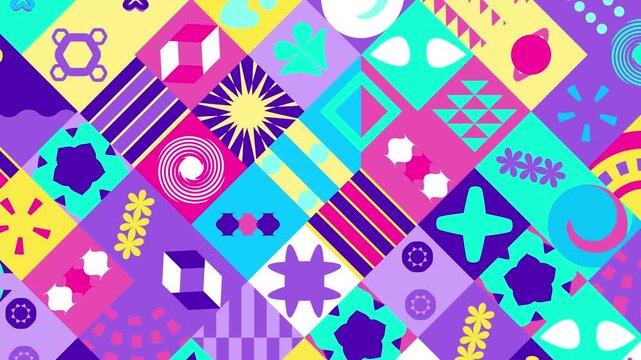 Colorful geometric abstract pattern with repeating shapes and bright vibrant colors