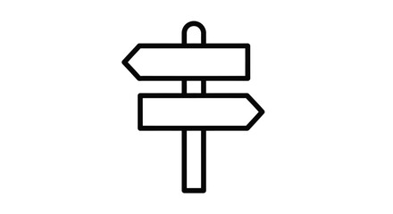 Simple black and white illustration of a directional signpost silhouette © RKGolam