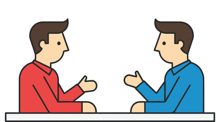 Fototapeta premium Two cartoon men sitting at a table and giving thumbs up to each other
