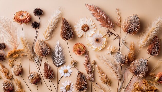 Dried Flowers Wallpaper On Ivory Background