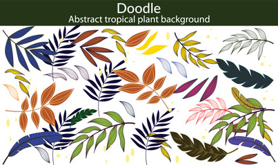 Abstract tropical plant background vector. Colorful boho foliage botanical tropical leaves and floral pattern. Illustration for summer sale banner , wall art, prints and fabrics © doodles