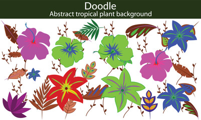Abstract tropical plant background vector. Colorful boho foliage botanical tropical leaves and floral pattern. Illustration for summer sale banner , wall art, prints and fabrics © doodles