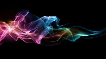 Obraz premium Dynamic colorful smoke abstract with swirling pink blue and yellow formations against a black background
