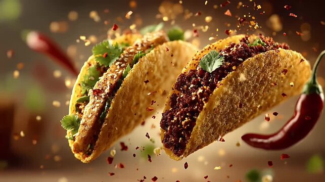 Delicious tacos with fresh ingredients and vibrant colors perfectly lit with soft warm tones featuring a textured and appetizing aesthetic