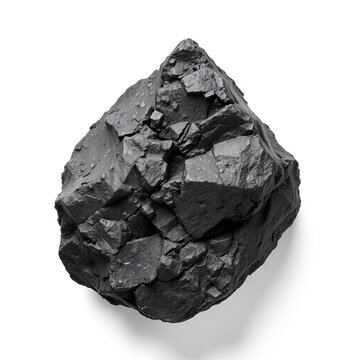Top view of a hyperrealistic single chromite rock in an irregular shape isolated on a white transparent background