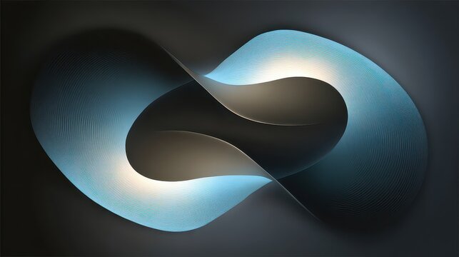 Geometric Mobius Strip in Teal and Gold on Dark Gray Background with Soft Lighting and Abstract Texture