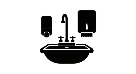 Obraz premium Hygiene and Sanitation Equipment Sink, Soap Dispenser, and Paper Towel Holder - Essential for Cleanliness