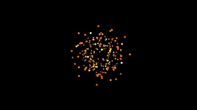 Orange and yellow abstract particle explosion and glowing dots isolated on transparent background for design