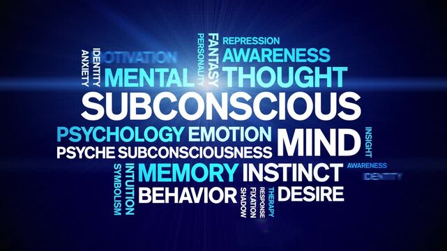 Subconscious Mind animated word cloud-text design animation tag kinetic typography seamless loop.