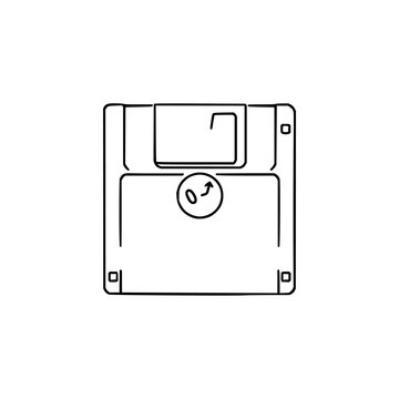 Geometric retro floppy disk icon vector with consistent stroke width on white background, perfect for vintage computer storage graphics