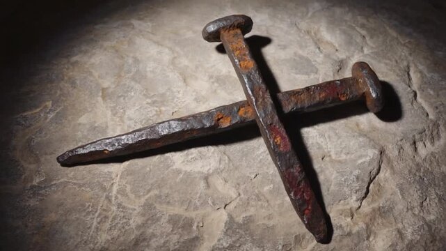 The nails that crucified Jesus are folded in a cross. A cross made of nails.