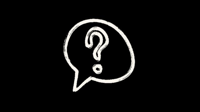 White hand drawn question mark in speech bubble icon isolated on transparent background for help and faq 