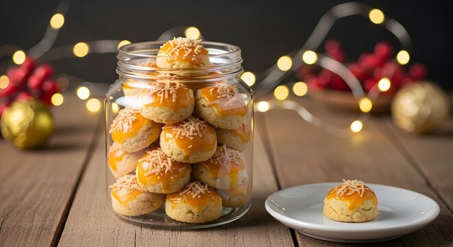 Jar of Traditional Indonesian Nastar Pineapple Tarts for Eid