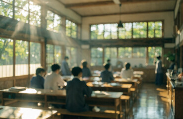 Fototapeta premium Classroom background with sunlight. Bright room. Meeting room. Background material, blur.