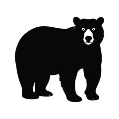 Naklejka premium Black and white black bear standing on all fours detailed fur texture silhouette vector illustration, bear silhouette vector illustration