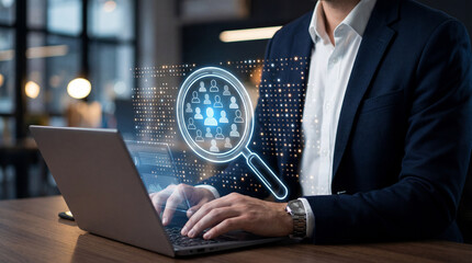 Cluster analysis in marketing and statistical data. Customer segmentation strategy. Marketer analyzing the target market.