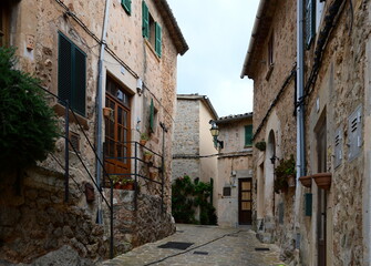 Narrow Street in the Old Town of Valldemossa on the Island Mallorca