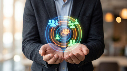 Cluster analysis in marketing and statistical data. Customer segmentation strategy. Marketer analyzing the target market.