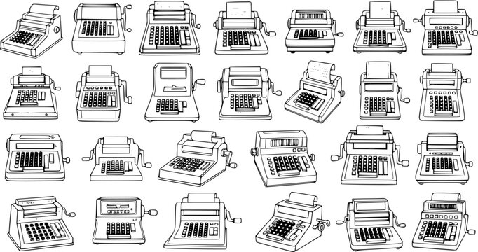 Vintage Calculator Collection: Retro Mechanical Adding Machines and Comptometers