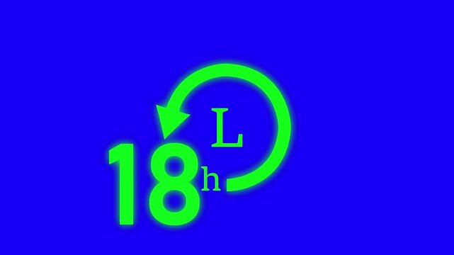 Green  Clock 18 hours icon, isolated on transparent Blue   background with alpha channel Clock , Hud icon timer time passage waiting time animation 4K , 
