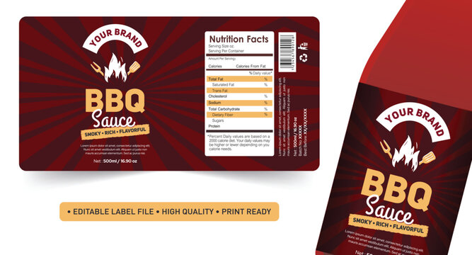 BBQ Sauce label packaging design, BBQ sauce ingredients recipe product design, Bottle label sticker design, Homemade BBQ sauce thick tangy spicy combine the ketchup smoked label design