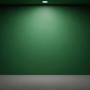 Minimal Green Room with Spotlight: Empty Interior Under Soft Overhead Lighting.