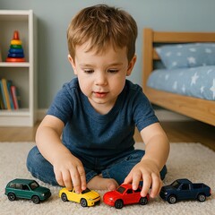 boy playing with toy cars