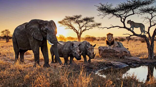 World Wildlife Day with iconic African animals in savanna