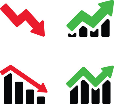 Four icons representing increasing and decreasing graph trends Vector