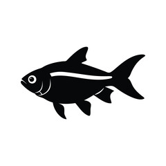Obraz premium A sleek and stylized black and white fish silhouette vector illustration showcasing a simple yet elegant design, cardinal tetra silhouette vector illustration