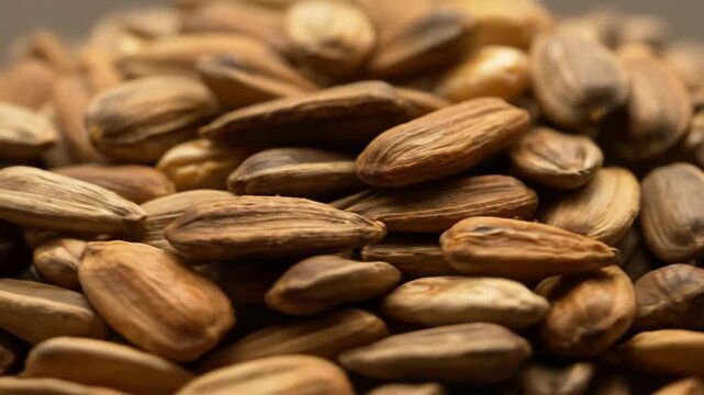 Macro Closeup of Raw Sunflower Seeds Texture. Abundant Pile of Healthy Organic Edible Seeds Used for Snacking, Cooking, and Oil Production Background.